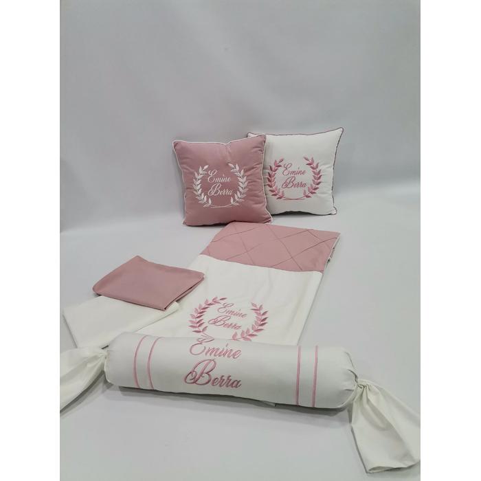 Pike takımı 6 parça baklava desenli pike - gül kurusu poplin