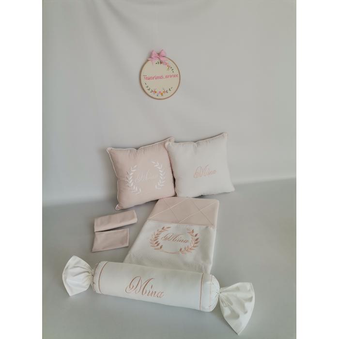 PİKE TAKIMI 5 PARÇA BAKLAVA DESENLİ PİKE - V29 PEMBE POPLİN 