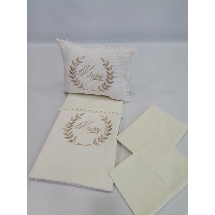 PİKE TAKIMI KREM PONPONLU KREM KLASİK PİKE - V3 KREM POPLİN