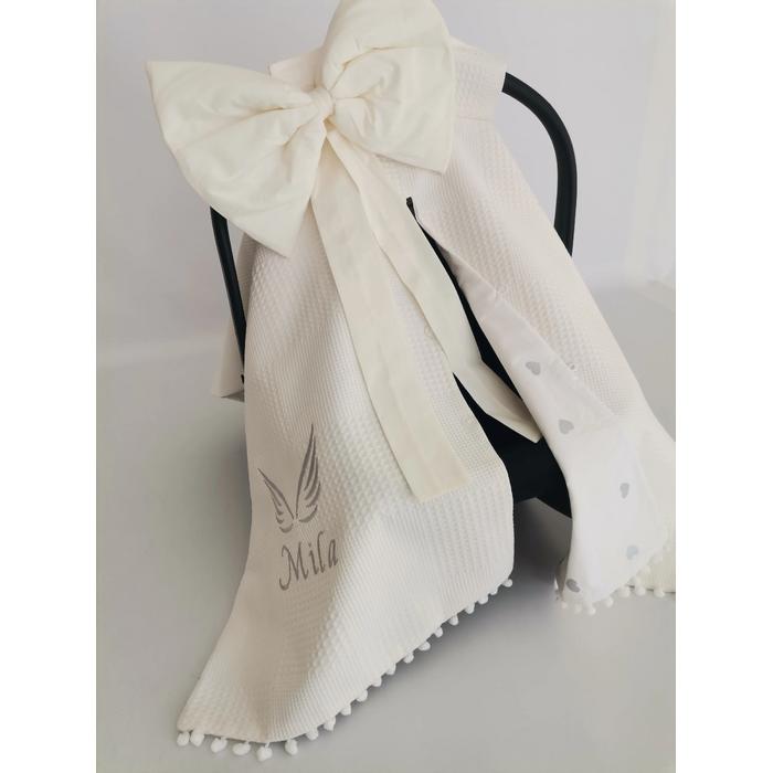 Puset örtüsü yandan fiyonklu krem waffle pike - gümüş kalpli poplin