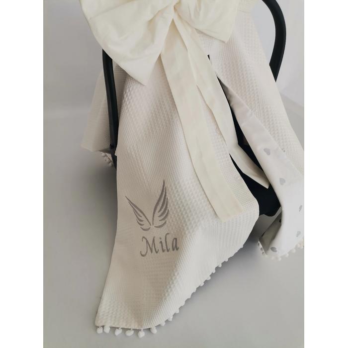 Puset örtüsü yandan fiyonklu krem waffle pike - gümüş kalpli poplin