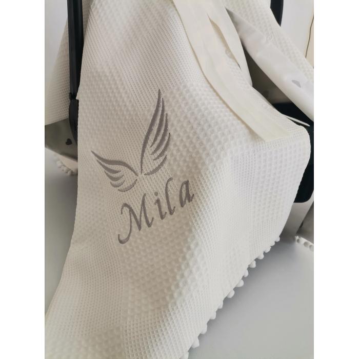 Puset örtüsü yandan fiyonklu krem waffle pike - gümüş kalpli poplin