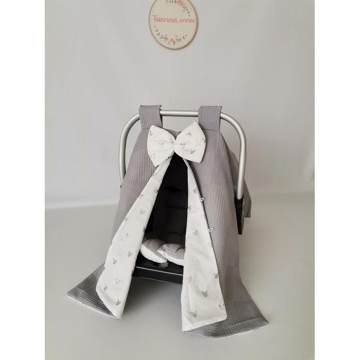 PUSET ÖRTÜSÜ KOYU GRİ KLASİK PİKE - GÜMÜŞ MİCKEYLİ POPLIN