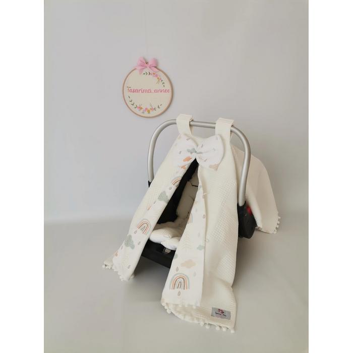 PUSET ÖRTÜSÜ KREM KLASİK PİKE - GÖKKUŞAKLI MÜSLİN