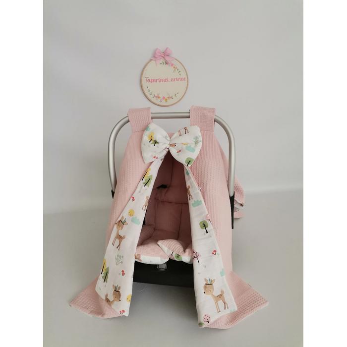 Puset örtüsü pudra pembe waffle pike - karacalı müslin