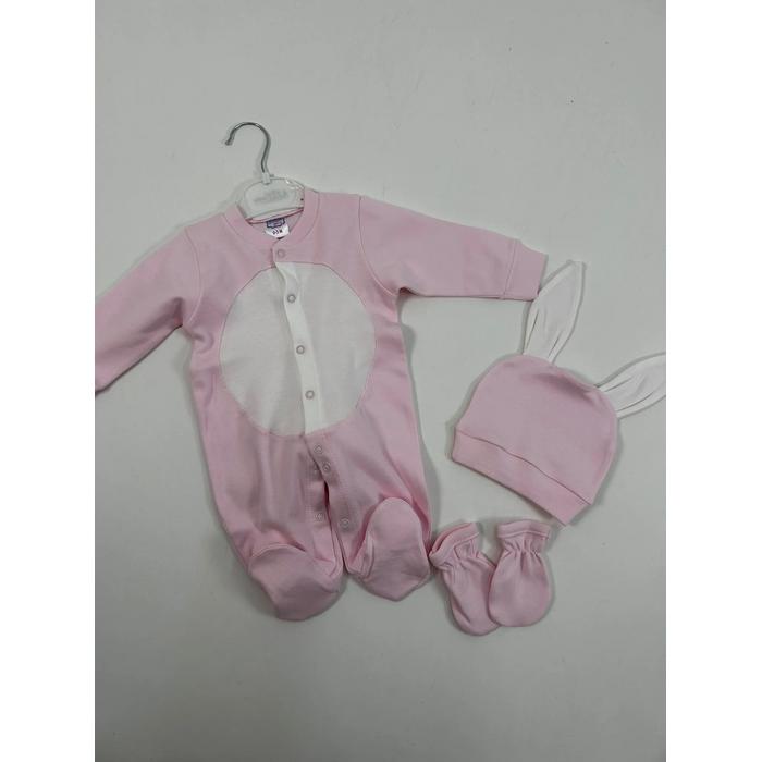 Pembe - beyaz tavşan tulum takım