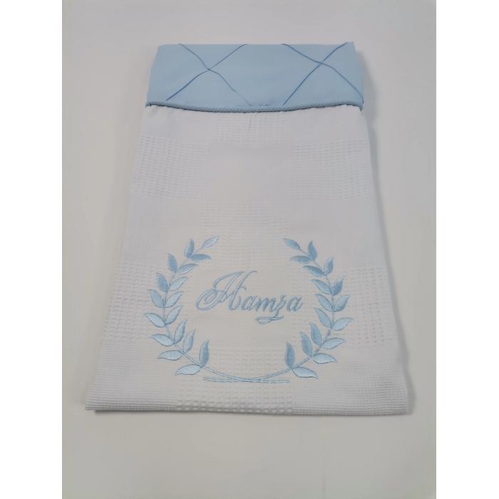 Pike takımı  nakış işlemeli nervürlü beyaz waffle pike - mavi poplin