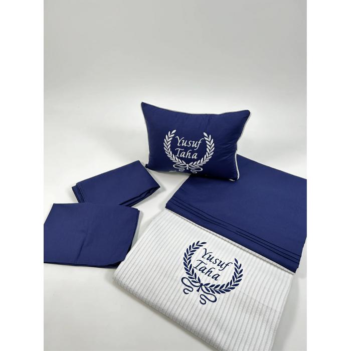 Pike takımı 4 parça beyaz örgü pike - lacivert poplin 