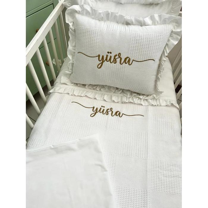 Pike takımı 4 parça beyaz waffle pike - beyaz poplin