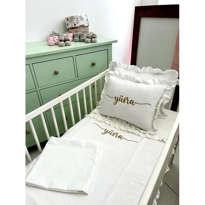 Pike takımı 4 parça beyaz waffle pike - beyaz poplin