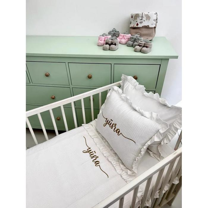 Pike takımı 4 parça beyaz waffle pike - beyaz poplin