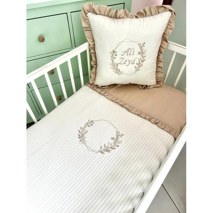 Pike takımı 4 parça krem örgü pike - bej poplin 