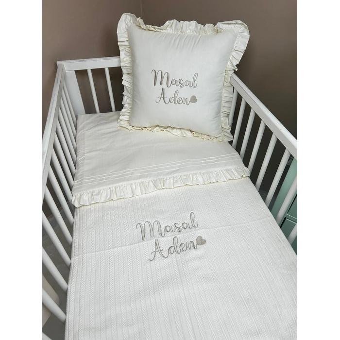 Pike takımı 4 parça krem örgü pike - krem poplin 