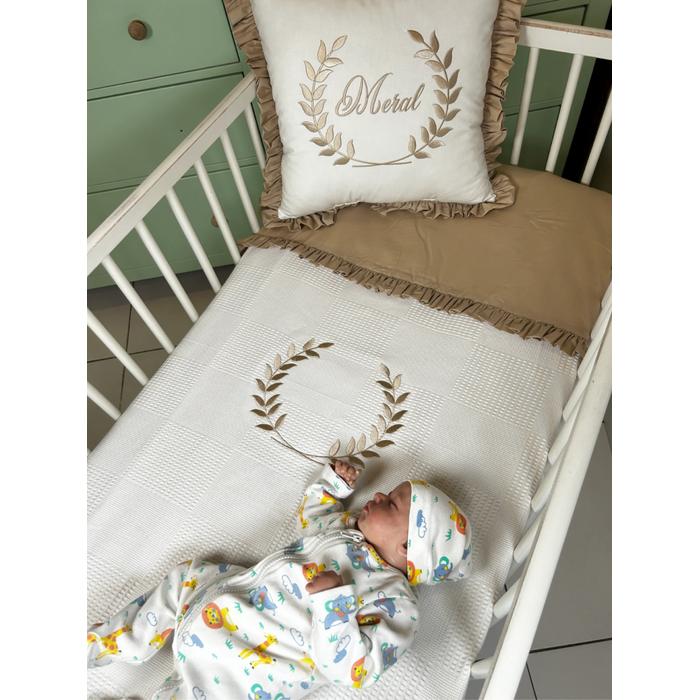 Pike takımı 4 parça beyaz waffle pike - bej poplin 