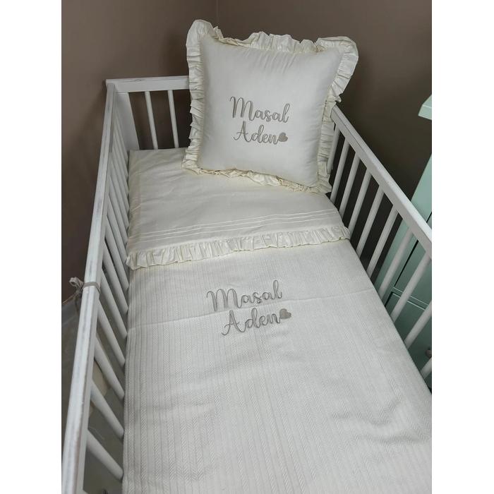 Pike takımı 4 parça krem örgü pike - krem poplin 