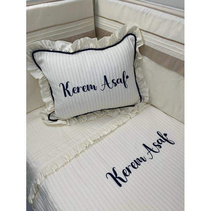 Pike takımı 4 parça krem örgü pike - krem poplin 1