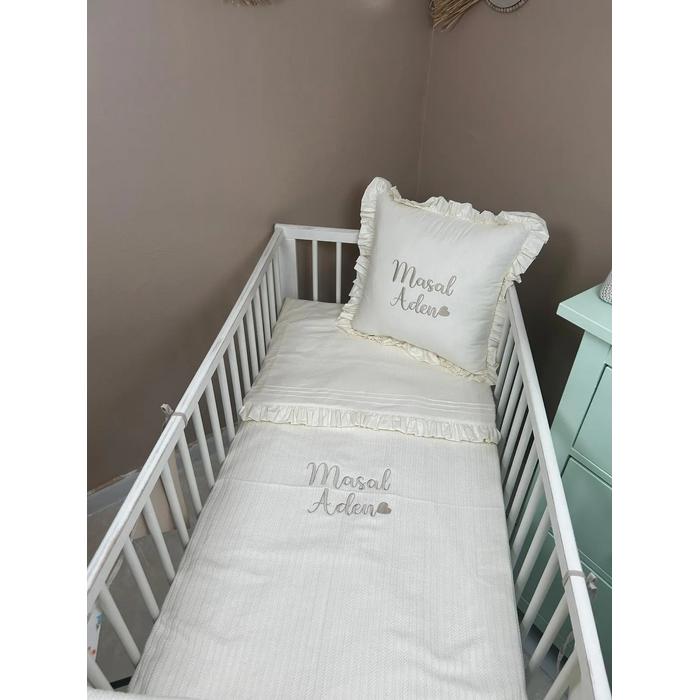 Pike takımı 4 parça krem örgü pike - krem poplin 