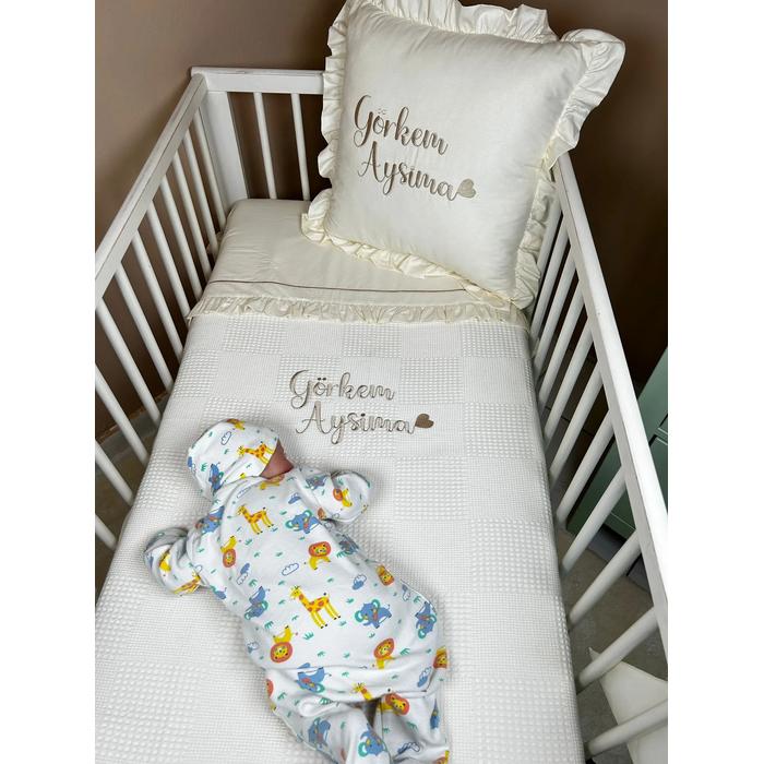 Pike takımı 4 parça krem waffle pike - krem poplin 