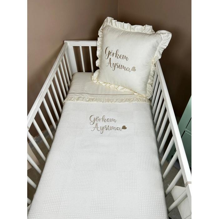 Pike takımı 4 parça krem waffle pike - krem poplin 