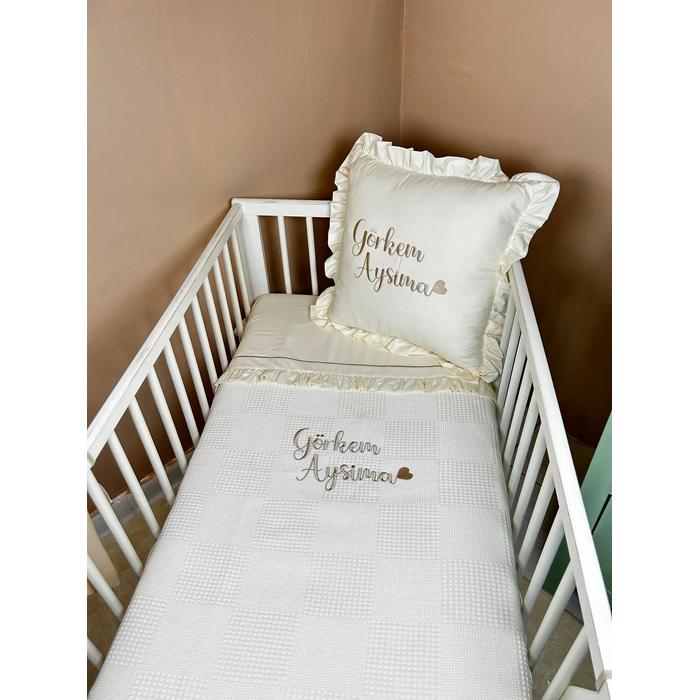 Pike takımı 4 parça krem waffle pike - krem poplin 