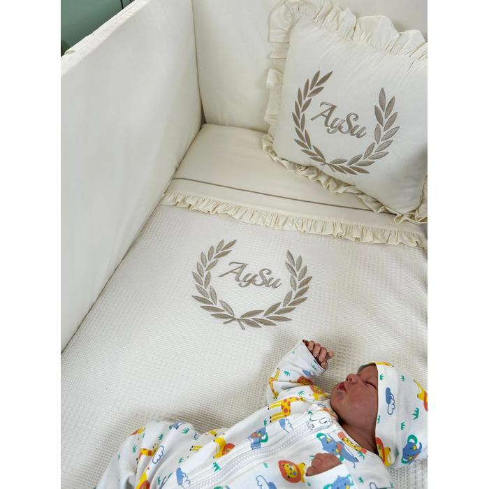 Pike takımı 4 parça nakış işlemeli krem waffle pike - krem poplin