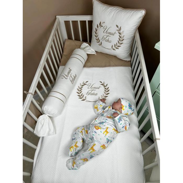 Pike takımı 5 parça baklava desenli pike - bej poplin