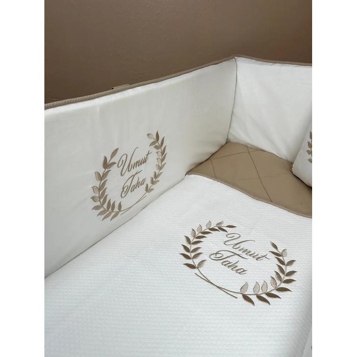 Pike takımı 5 parça baklava desenli pike - bej poplin