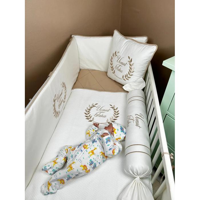 Pike takımı 5 parça baklava desenli pike - bej poplin