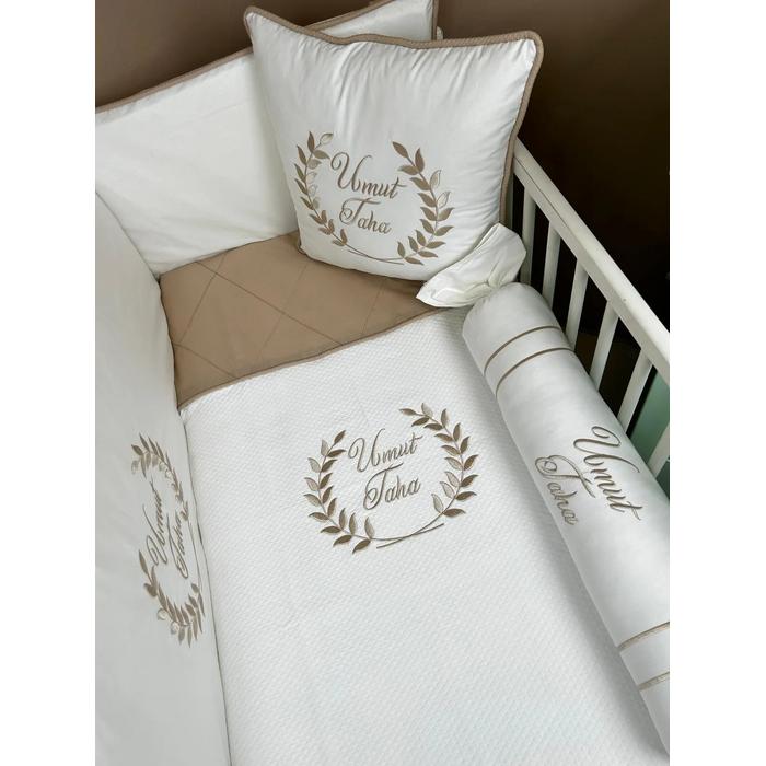 Pike takımı 5 parça baklava desenli pike - bej poplin