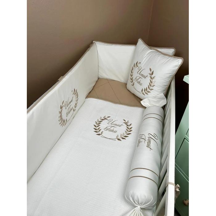 Pike takımı 5 parça baklava desenli pike - bej poplin