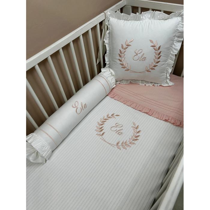 Pike takımı 5 parça beyaz örgü pike - somon poplin