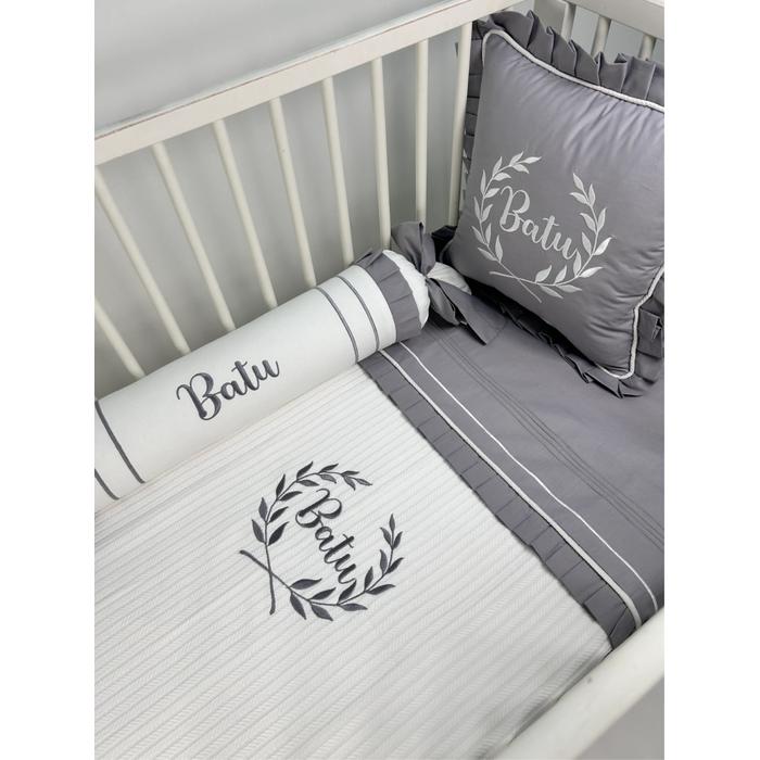 Pike takımı 5 parça beyaz örgü pike - koyu gri poplin