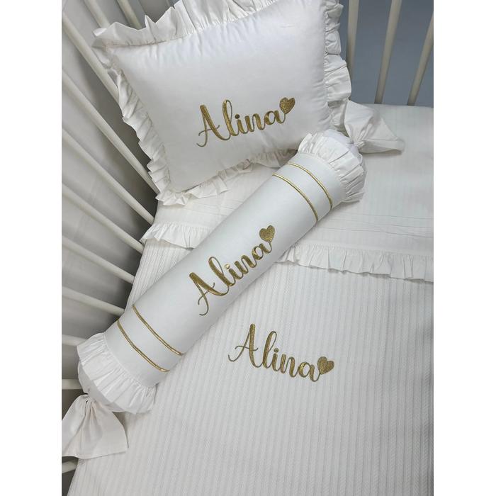 Pike takımı 5 parça beyaz örgü pike - beyaz poplin