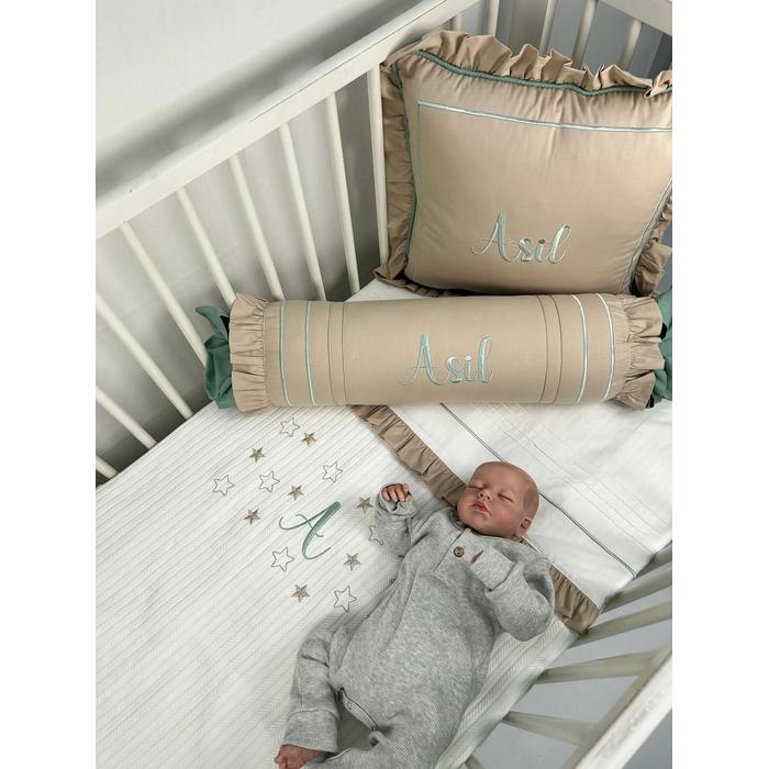 Pike takımı 5 parça beyaz örgü pike - bej poplin