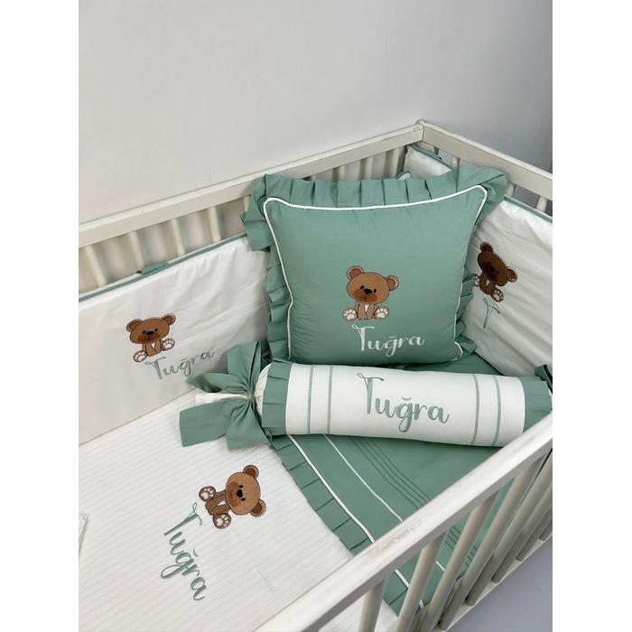 Pike takımı 5 parça beyaz örgü pike - yeşil poplin 2