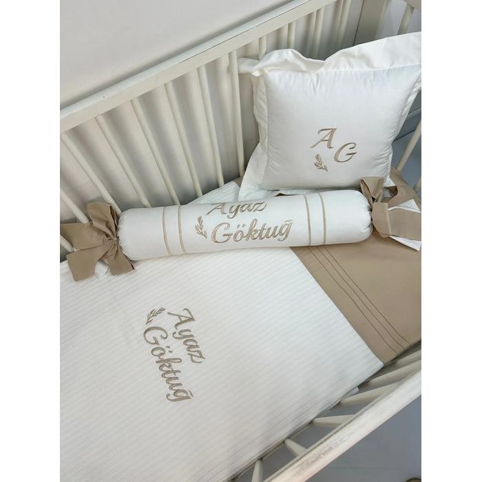 Pike takımı 5 parça beyaz örgü pike - bej poplin 2