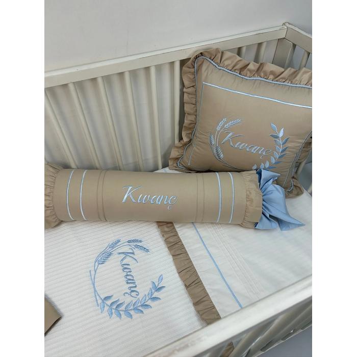 Pike takımı 5 parça beyaz örgü pike -mavi poplin