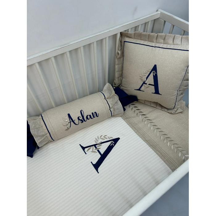 Pike takımı 5 parça krem örgü pike - bej isviçre keteni 