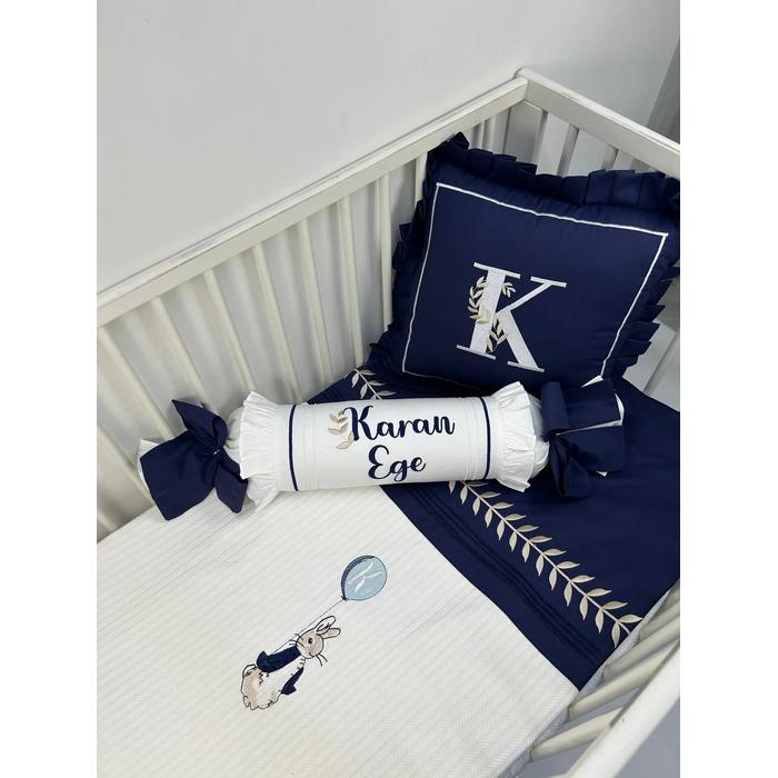 Pike takımı 5 parça beyaz örgü pike - lacivert poplin 