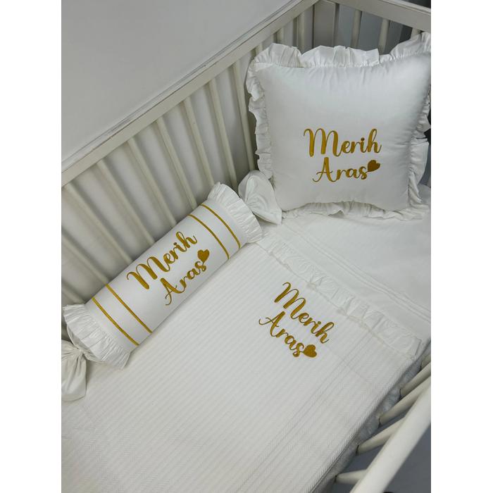 Pike takımı 5 parça beyaz örgü pike - beyaz poplin 5