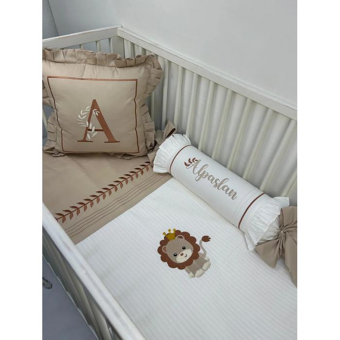 Pike takımı 5 parça beyaz örgü pike - bej poplin 4 