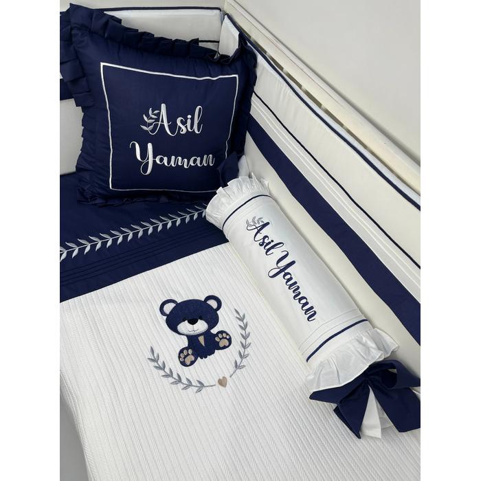 Pike takımı 5 parça beyaz örgü pike - lacivert poplin 1