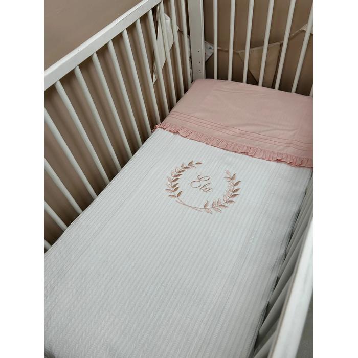 Pike takımı 5 parça beyaz örgü pike - somon poplin