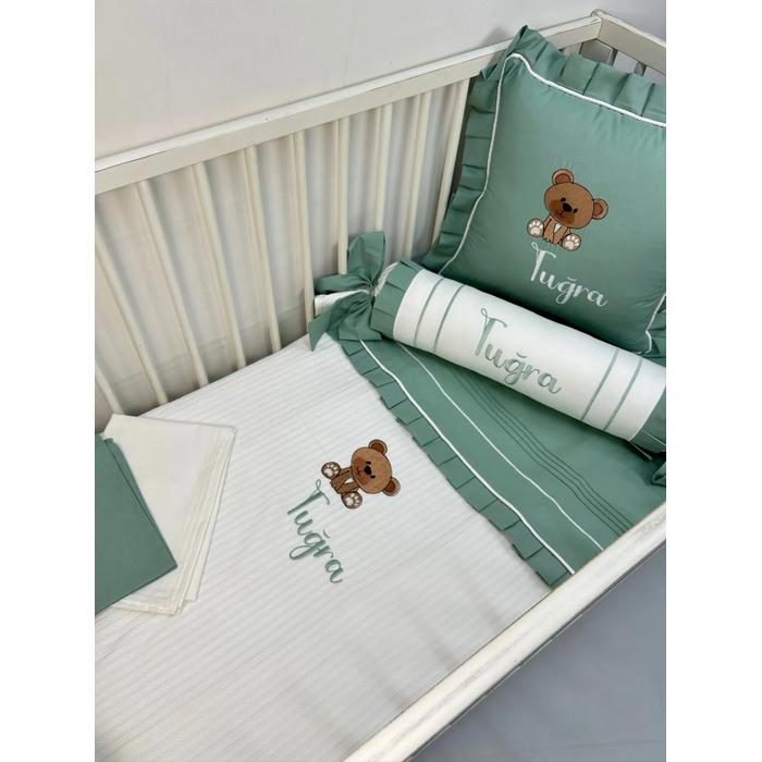 Pike takımı 5 parça beyaz örgü pike - yeşil poplin 2