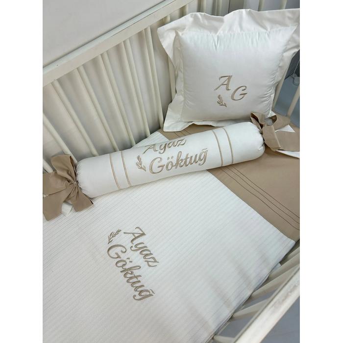 Pike takımı 5 parça beyaz örgü pike - bej poplin 2