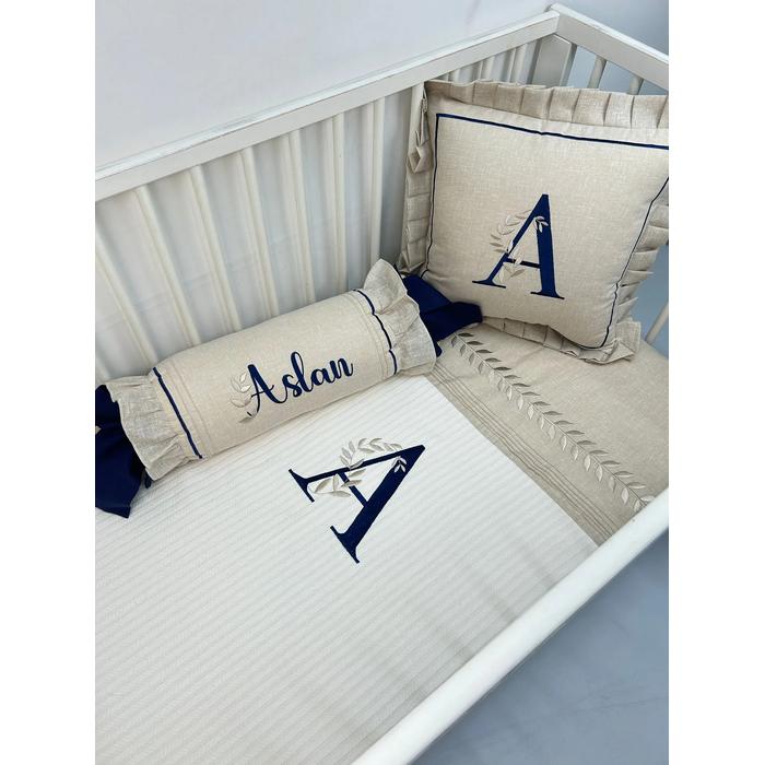 Pike takımı 5 parça krem örgü pike - bej isviçre keteni 