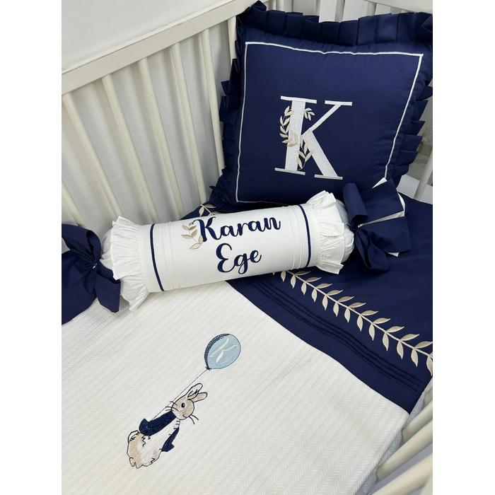 Pike takımı 5 parça beyaz örgü pike - lacivert poplin 