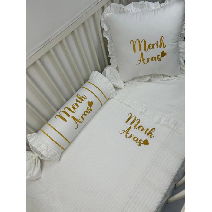 Pike takımı 5 parça beyaz örgü pike - beyaz poplin 5