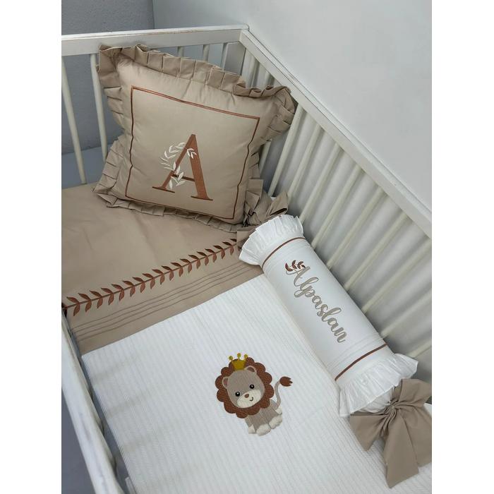 Pike takımı 5 parça beyaz örgü pike - bej poplin 4 