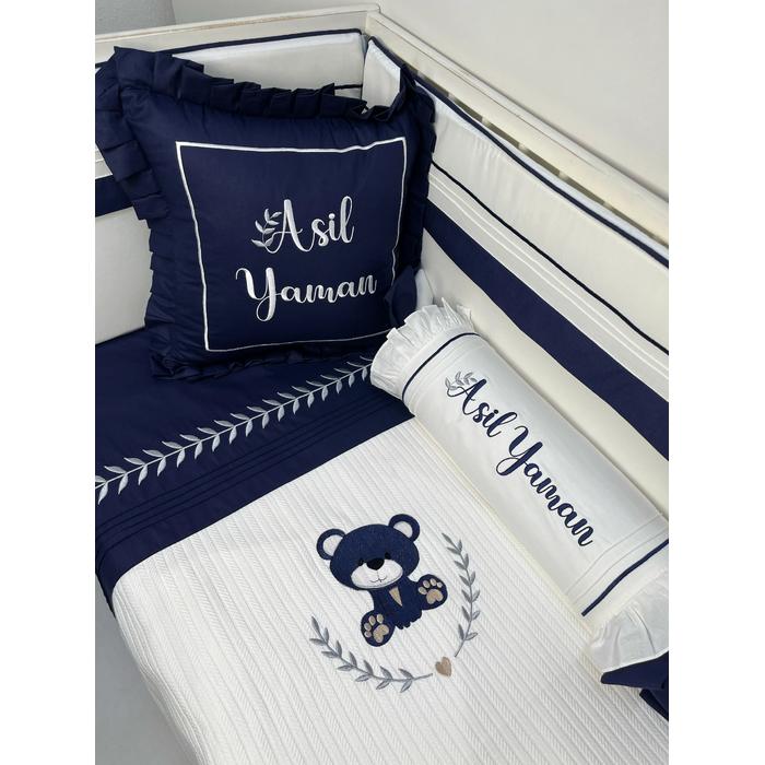 Pike takımı 5 parça beyaz örgü pike - lacivert poplin 1